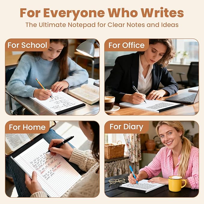 12Packs Legal Pads 8.5 x 11 Inch, 50Sheets/Pack, College Ruled & Perforated White Writing Pads, Pads of Paper 8.5 x 11, Lined Note Pads with Sturdy Backing for Office, Business & School Supplies