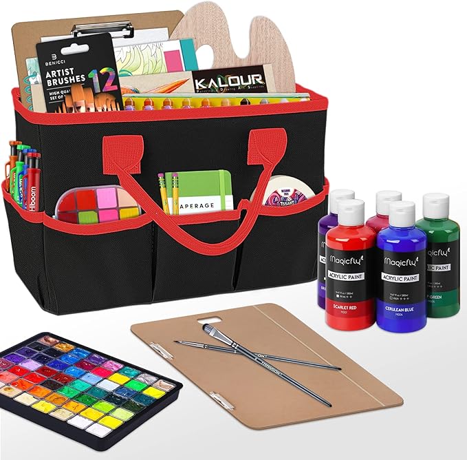 Godery Desktop File Folder Tote and Stock Organizer, Art Organizer Storage Craft Bag for Office Desk or Make-up Storage with Handles for Travel or Daily Use, Black