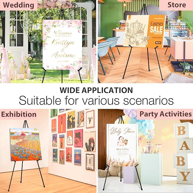 Black Easel Stand for Wedding Signs, Posters & Paintings - 63" Adjustable Portable Display Easel for Welcome Signs, Art Canvas, Pictures - Folding Tripod Stand with Carry Bag (1 Pack)