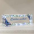 Desk Name Plate Personalized, Custom Name Plates for Desks, Office Desk Decor, Blue Butterfly Clear Acrylic Glass Block, Personalized Office Gifts for Women Men Boss Teacher Coworker Appreciation Gift