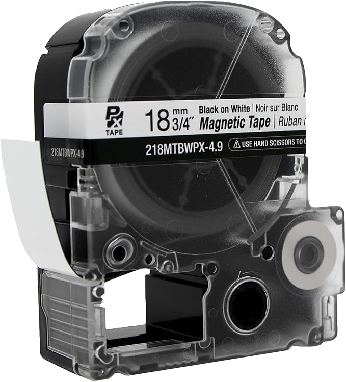 Epson LABELWORKS 218MTBWPX-4.9 Genuine Magnetic Tape Cartridge - Black on White Magnet Label Maker Tape - 3/4" (18MM) Wide, 4.9 ft, White