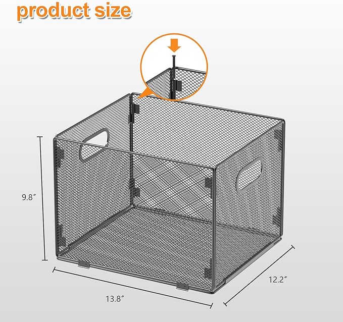 Hanging File Organizer, File Box Organizer with Handle, Metal Mesh Hanging File Folder Box, Letter Size Filing Crate Bin Holder for Home Office Desk(2 Pack)