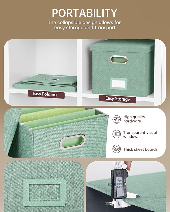 2 Pack File Storage Organizer, Filing Box, Portable File Box with Lid, Fit for Letter/Legal File Folder Storage, Document Organizer, Green