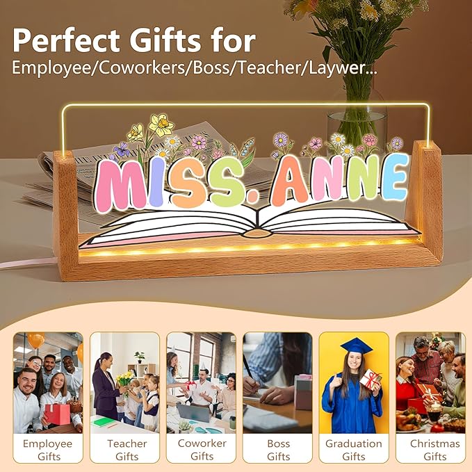 Ships Next Day, Personalized Teacher Name Plate for Office Desk - Teacher desk must haves, Custom Light Up Acrylic Desk Name Plate Teacher Appreciation Gifts, The Office Gifts for Teacher Office Decor