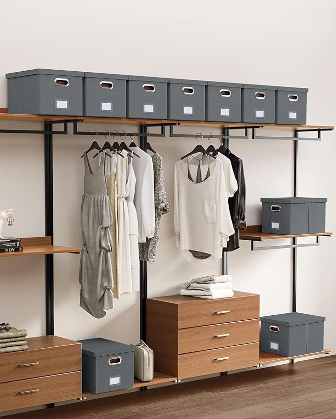 2 Pack File Storage Organizer, Filing Box, Portable File Box with Lid, Fit for Letter/Legal File Folder Storage, Document Organizer, Dark-gray