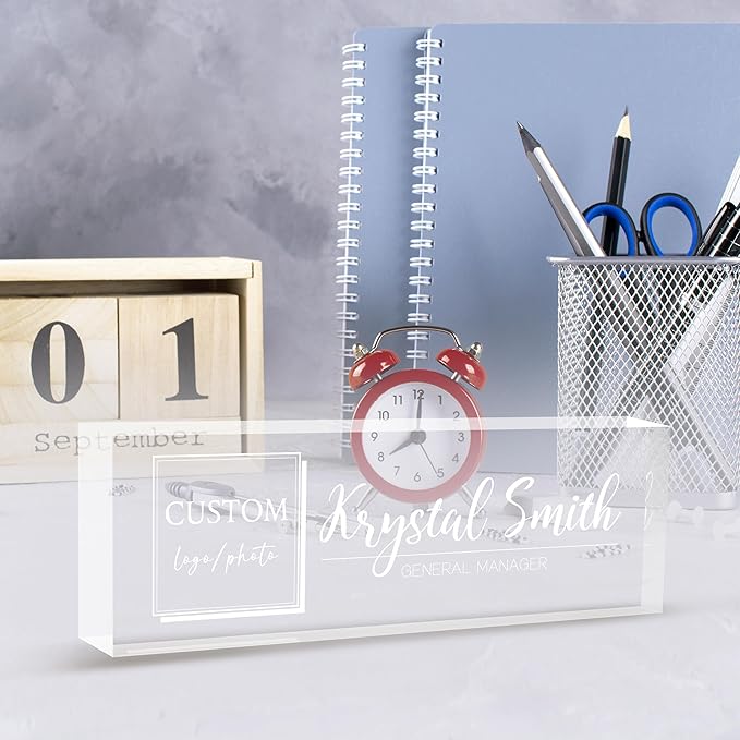 Custom Name Plate for Desk | Personalized Logo Desk Name Plate | Personalized Boss Employee Teacher Appreciation Gifts | Acrylic Name Plate Office Desk Accessories