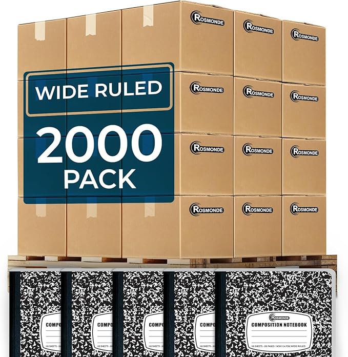 Rosmonde 2000 Pack (Pallet) Composition Notebooks Bulk, Wide Ruled, Full Pallet of Notebooks, 100 Sheets (200 Pages), 9-3/4 x 7-1/2, Bulk Notebooks for School, Bulk Office Notebooks, 4-7 Days Transit