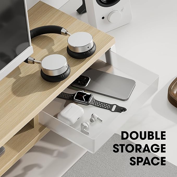 Fenge Dual Monitor Stand, Monitor Riser with Drawer, 42.5 Inch Large Computer Monitor Stand for 2 Monitors, 2 Tier Wooden Desk Shelf for Top of Desk