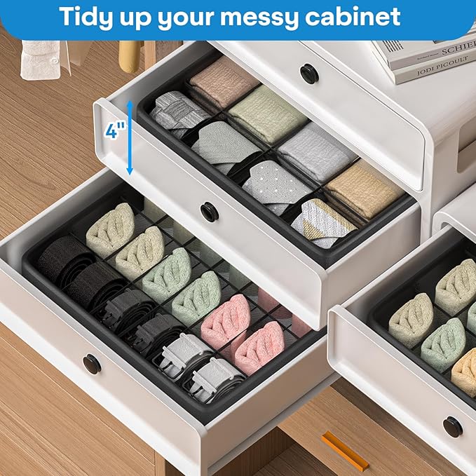 Fashion Leather Sock Underwear Drawer Organizer clothes, Closet Dividers，64 Cell (16+24+24) Foldable Leather Storage Box for Panties, Ties, Accessories（3 Pack）