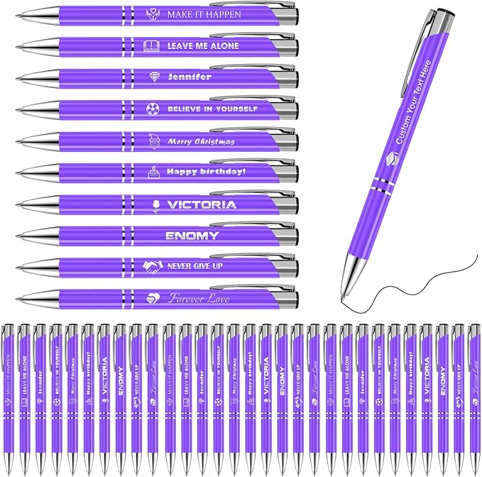 50 Pack Personalized Pens with Logo Text Name Custom Pens in Bulk Black Ballpoint Pens, Gift for Birthday Wedding Christmas Office College Business Promotion