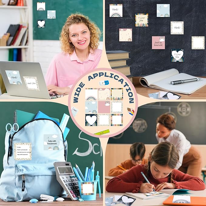 9 Pads Boho Sticky Notes 3x3 Inch Cute Self Stick Notepads Notes Adhesive Memo Pad Office Decor Gifts for Students School Teacher Meeting Office Supplies