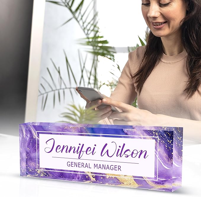 Name Plate for Desk-Personalized Name Plates for Desk-Name Plate Personalized for Office-Gifts for Teacher Boss Employee Appreciation Office Desk Decor (purple C), MYDZBJMT1009