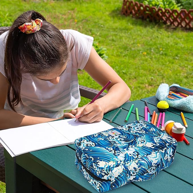 YOUSHARES 300 Slots Color Pencil Case - Pen Case Organizer with Handy Wrap & Zipper, Multilayer Holder for Prismacolor Colored Pencils & Gel Pen (Waves)