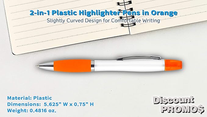 DISCOUNT PROMOS 10 Plastic Highlighter Pens Pack - Rubber Grip, Black Ink - Orange