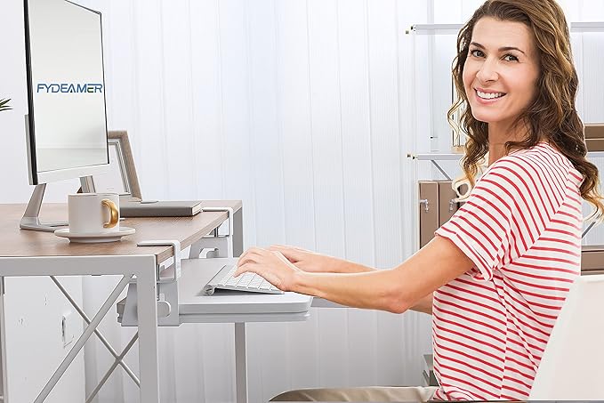 ETHU Keyboard Tray Under Desk, 26.77" X 11.81" Large Size Keyboard Tray with C Clamp-on Mount Easy to Install, Computer Keyboard Stand, Ergonomic Keyboard Tray for Home and Office(White)