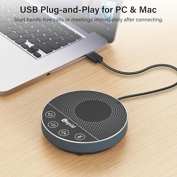 CMOCIIY USB Speakerphone,Conference Microphone for Home Office, Omnidirectional Desktop PC Speaker with 360° Voice Pickup, Noise Cancelling, Plug & Play for Zoom/Teams/Skype, Webinar,Online Classes