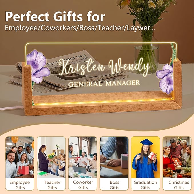 Ships Next Day, Custom Name Plate for Desk - Business Light Up Acrylic Desk Name Plate Personalized Elegant Office Gift for Boss Coworker Teacher Employee Appreciation Gift, Office Decor for Women Men