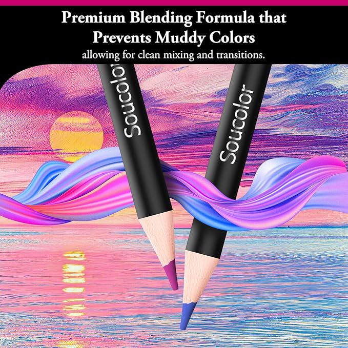 Soucolor 72-Color Colored Pencils for Adult Coloring Books, Soft Core, Back to School Supplies, Smooth Coloring Pencils for Kids Sketching, Drawing, Blending, Shading, Arts & Crafts Supplies Gift
