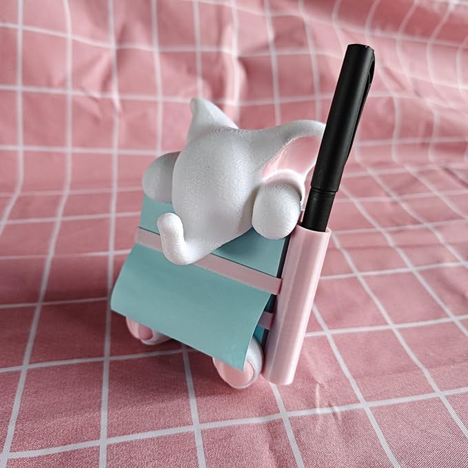 Elephant Sticky Note Holder - Pop-up Note Dispenser Cute with Pink Pen Holder for Office Desk Accessories, 3x3 in, White