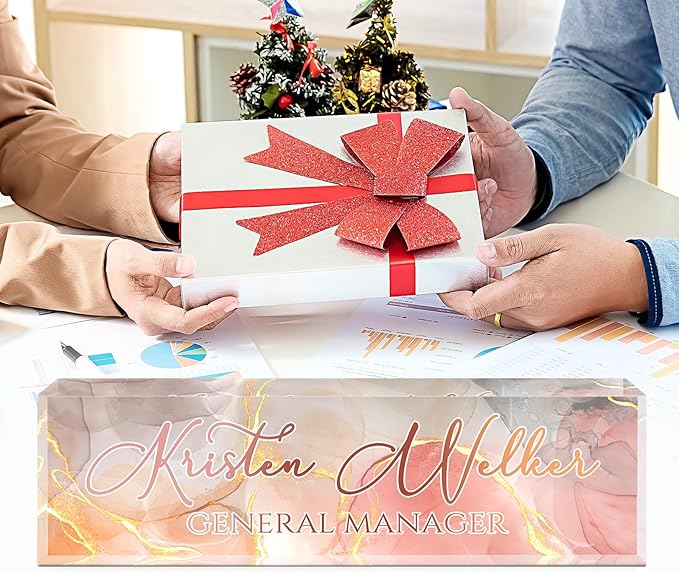 Custom Name Plate for Desk, Desk Name Plate Personalized, Office Decor for Women Men, Acrylic Desktop Accessories, Office Appreciation Gifts for Boss Social Workers Nurse Teacher Employee (Gold/Pink)
