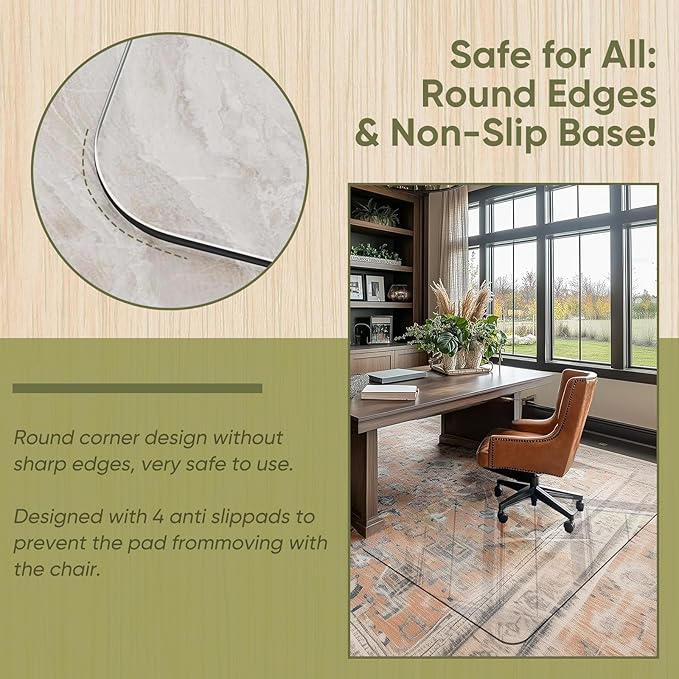 Furnbar Office Chair Mat for Carpet & Hardwood, Upgraded 32" x 48" Dual Use Tempered Glass Chair Mat for Chair and Footrest Under Desk
