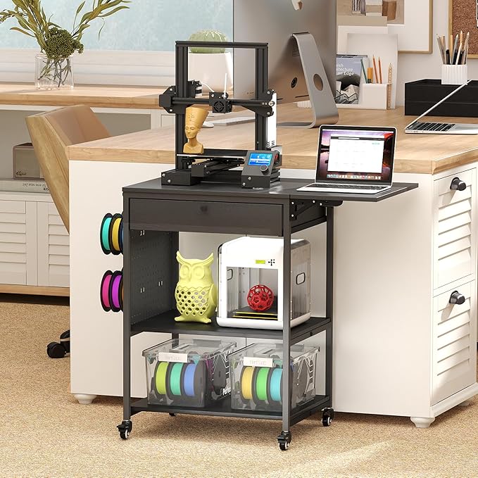3D Printer Stand with 40pcs Filament Storage,4 Tier 3D Printer Table Printer Stand with Wheels, Heavy Duty Filament Storage Rack with Drawers and Spool Hooks for Studio, Home Office