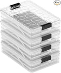 SIDIO Quarter Crate 4 Pack of Stackable Storage Bins - Organizer Bins with Dividers for Garage Organization, Home Storage - Heavy Duty Plastic Containers - 19.16” x 12.75”x 4.57” (Clear)