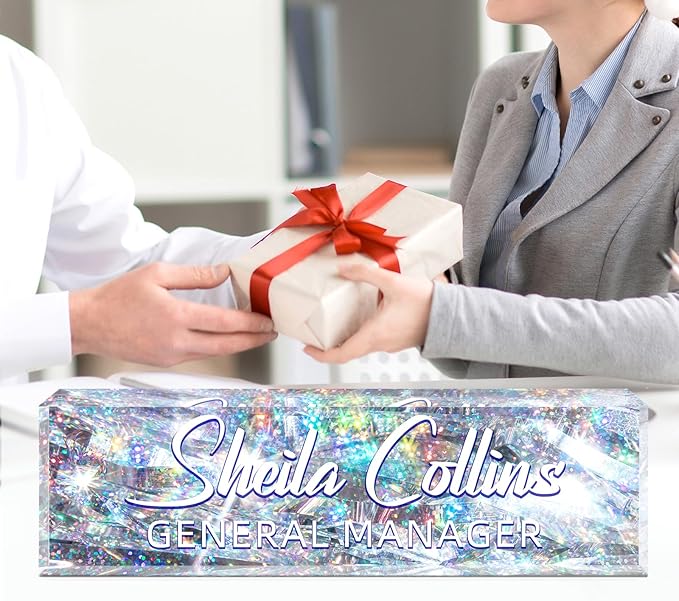 Custom Name Plate for Desk, Employee Appreciation Gifts, Office Decor, Acrylic Personalized Desk Accessories, Funny Gifts for Coworkers Boss Teacher (Silver Glitter)