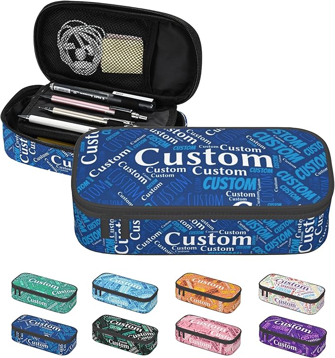 Custom Pencil Case with Name, Personalized Pen Bag Add Your Image Text, Large Storage Students Stationery Pen Box with Zipper Durable Pencil Box for Girls Boys Office School