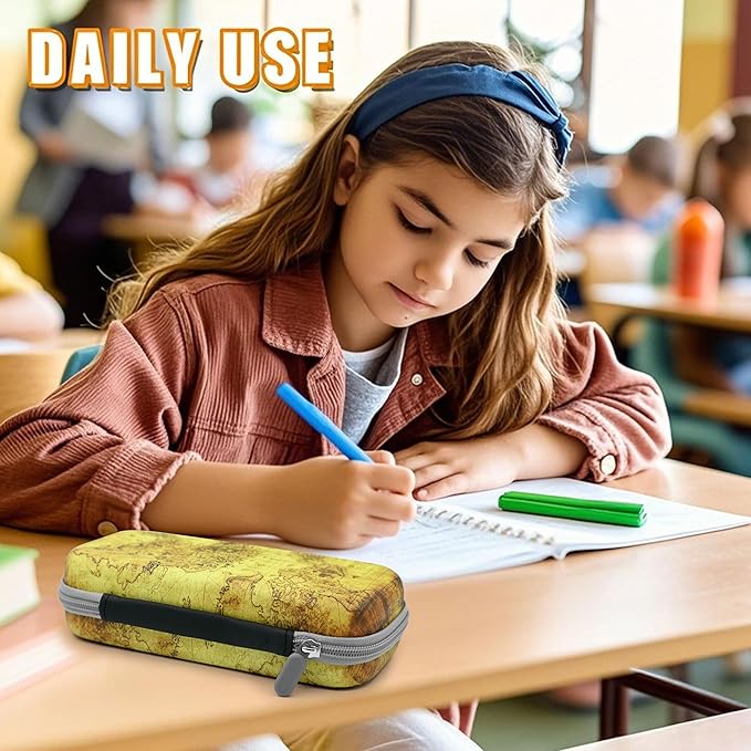 Retro Map Pencil Case Zip Pencil Box Multi Pouch Holder Desk Organizer For Boys Girls School Office