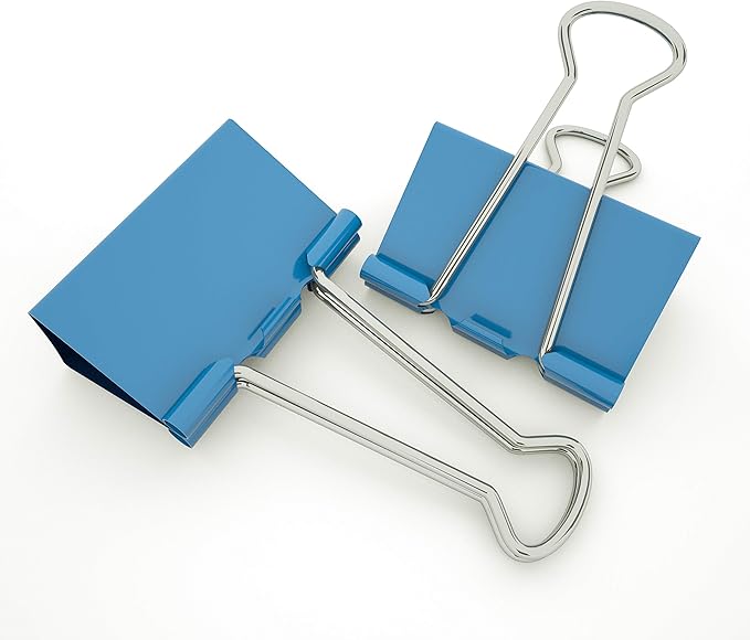 Nctinystore Blue Binder Clips Large (Jumbo) Metal Clamp 2 inch / 50 mm (Blue, 6-PCS)