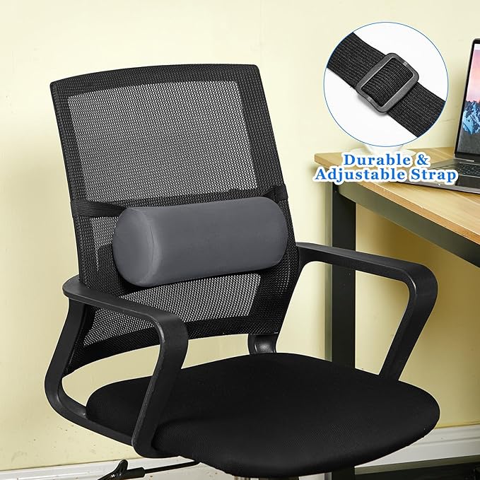 Wenqik 2 Pcs Lumbar Support Pillow Lumbar Roll Lower Pillow Office Seat Cushion with Adjustable Strap and Washable Cover for Travel Gaming Chair Car Seat Pain Relief(Grey)