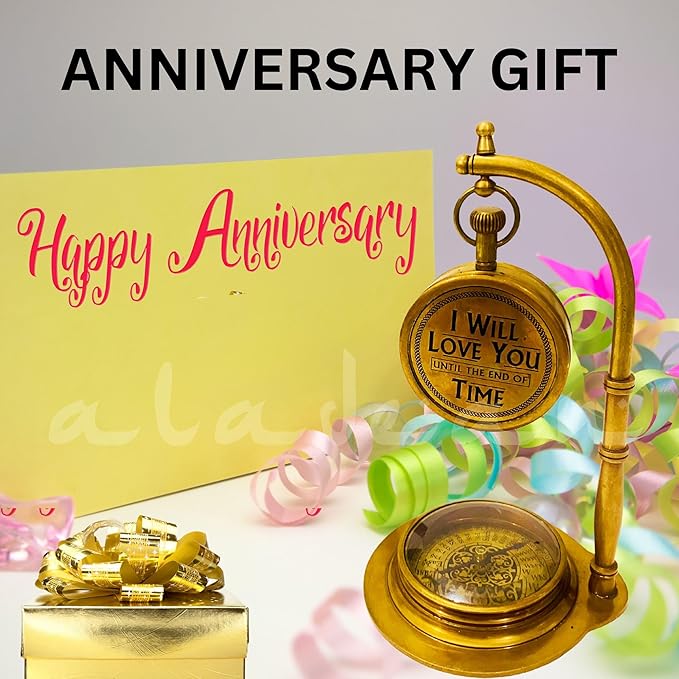 Anniversary Table Clock Compass Gift for Him Her | Vintage Decorative Desk Clock Romantic Gift Ideas for Husband Wife Wedding Anniversary Celebration Gift lovers boyfriend girlfriend (LOVE YOU - NEO)