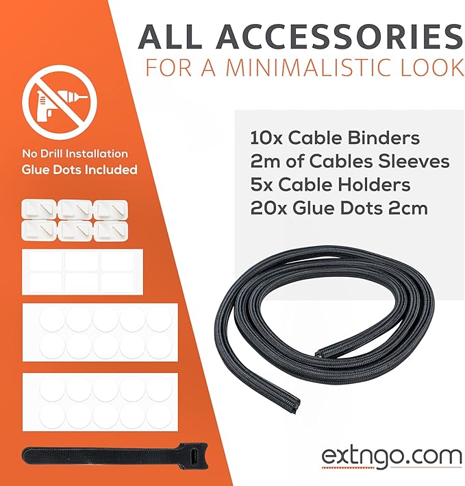 Under Desk Cable Management Tray [2 Pieces] - Carbon Steel Desk Wire Organizer [16x4x4 in] - No Drilling Wire Management Under Desk with Glue Dots - Elegant Underdesk Tray