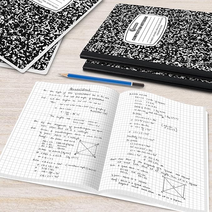 Rosmonde 50 Pack Graph Composition Notebook, 100 Sheets (200 Pgs) Graph Paper Composition Bulk Notebook for School, Bulk Graphing Notebook, 4x4 Grid, Quad Ruled Composition Book, Hard Sewn Bound Cover
