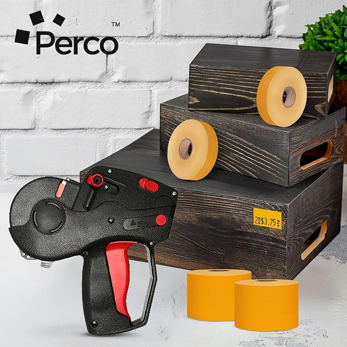 Perco Fluorescent Orange Pricing Labels for Monarch 1131 Price Gun – 3 Sleeves, 24 Rolls Value Pack - 60,000 Price Marking Labels – with Ink Rolls Included