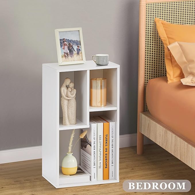VECELO 3-Cube Bookcase, 2-Tier Customized Storage Display Shelf, Bookshelf with Height Difference Fits Tallest Hardcovers, Horizontal Available, Free Standing for Home Office, Pearl White