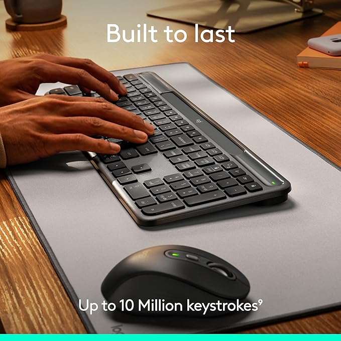 Logitech Signature Slim Solar+ Wireless Bluetooth Keyboard K980, Solar and Artificial Light Powered, Up to 10 Years Battery Life, Customizable Keys - Graphite