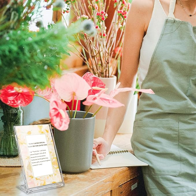 10 Pack 3x5 Inch Small Sign Holder Vertical, Double-Sided Usage with Swivel Base for Table Display, for Office, Store, Restaurant, for Number/Name/Food Label Display, Note