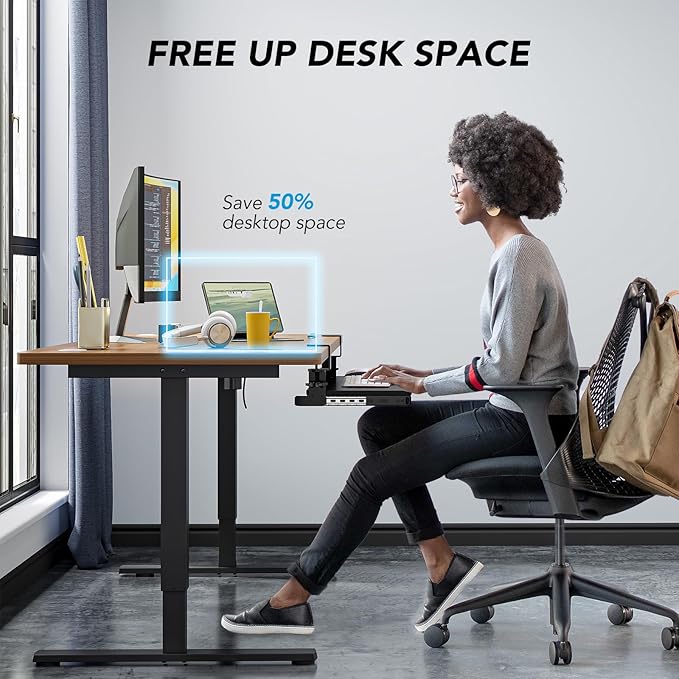 AX WABER Keyboard Tray Under Desk Pull Out with Extra Sturdy Adjustable C Clamp Mount System, 27.3 (32.5 inch Including Clamps) x 11 Inch Slide-Out Platform Computer Drawer for Typing, Black,AX01WB01