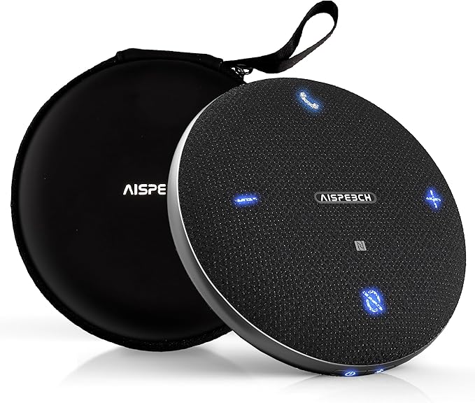 AISPEECH M4 Bluetooth Speakerphone Conference Microphone with AI Noise Reduction Full-Duplex AI Transcription USB Speakerphone 360° Voice Pickup Conference Speaker Home Office for Teams/Zoom, Black