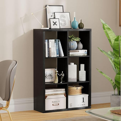 6 Cube Storage Organizer, 2x3 Cube Bookshelf, Cubby Storage Shelf, Wooden Organizer Shelf with Thickened Boards, for Closet Bedroom Home Office Living Room, 36.93" L x 9.37" W x 25.12" H, Black
