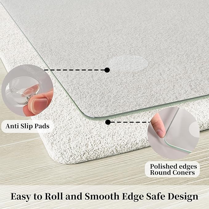 FlyEcho Glass Chair Mat 46" x 55" Tempered Glass Office Chair Mat, Glass Floor Mat with Round Corner and Polished Edge for Smooth Glide, Office Chair Mat for Carpet, Hardwood Floor