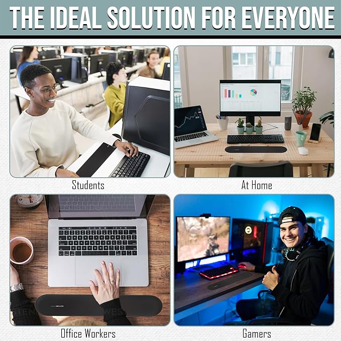 Gel Wrist Rest Mouse Pad Set, Ergonomic Office Mousepad with Memory Foam Wrist Support, Gel Mouse Pad with Wrist Support Keyboard Rest, Non-Slip Desk Accessory for Office, Home & Gaming (Black)