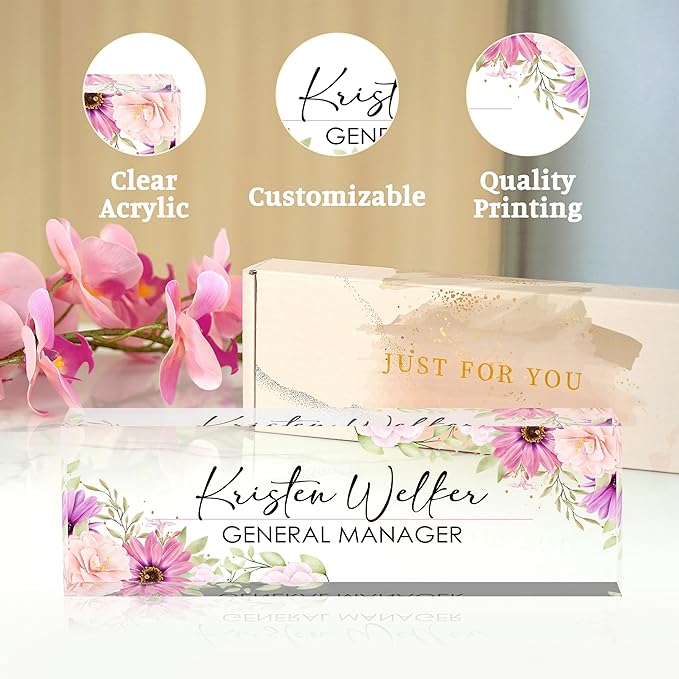 Personalized Desk Name Plates - Office Gifts for Teacher, Boss, Employee Appreciation - Chrysanthemum