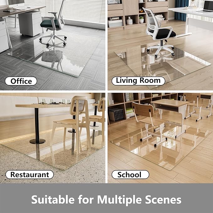 Koonmi Chair Mat for Carpet, Tempered Glass 54"x72" Office Chair Mat, Glass Floor Mat Protector with Rounded and Polished Edges,Ideal for Hardwood Floor, Carpet, Office, Desk, Rolling Chair