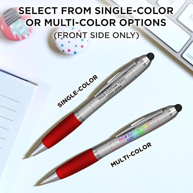 DISCOUNT PROMOS Custom Stylus Ballpoint Pens Set of 50, Personalized Bulk Pack - Black Ink, Great for Office, School, Business, Tradeshows, Events - Red
