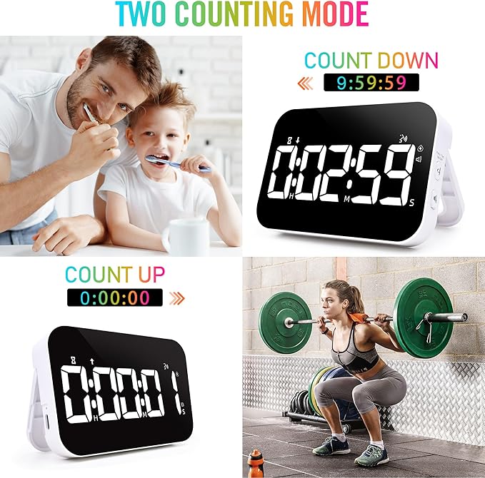 TXL Kitchen Timer for Cooking, Rechargeable Digital Magnetic Timer with Large LED Display, Loud Alarm, Sound Countdown, 4 Volume Levels and 3 Brightness for Classroom, Study (White)