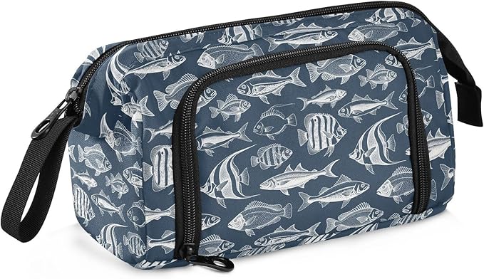 Fish Vintage Pencil Case Pouch Big Capacity Pencil Bag Box Organizer Pen Case with Zipper Pencil Cases for Girls Boys Women School College Office