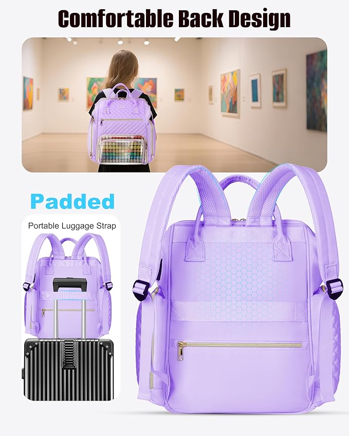 Marker Organizer Case Bag, Large Markers Storage Backpack with USB Port for Artists, Illustrators, Creatives, Pen Travel Holder Case Bag for Art Creativity Craft Supply, Purple